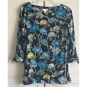 J.Jill Womens Size‎ S Black Floral Blouse
